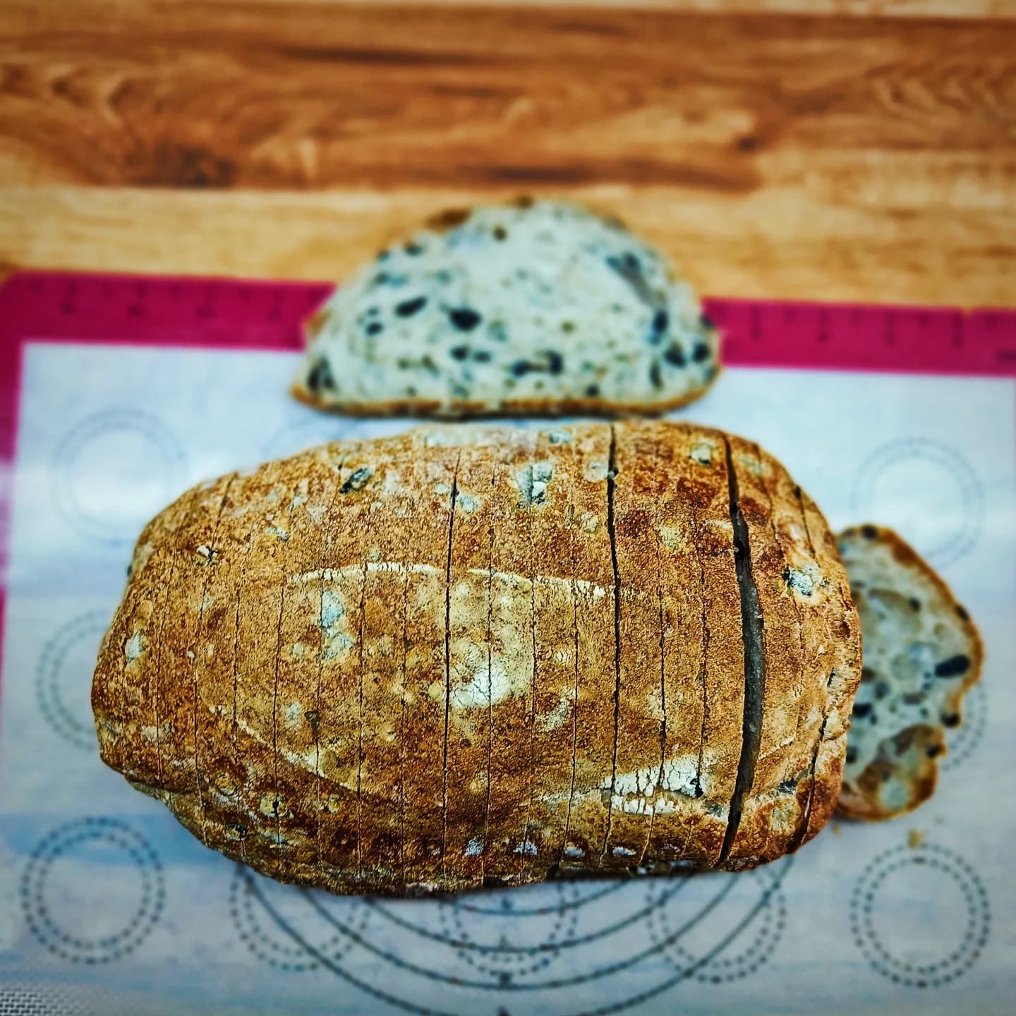 Olive bread: open crumb and bold flavor.